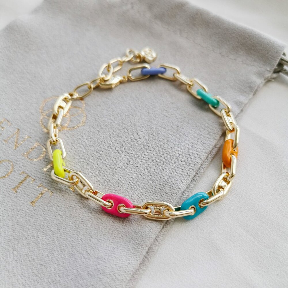 Kendra Scott Bailey Gold Rainbow Multi Mix Chain Bracelet Authentic